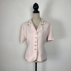 Vintage Anna 80s Light Pink Floral Collar Short Sleeve Blouse Women’s Medium